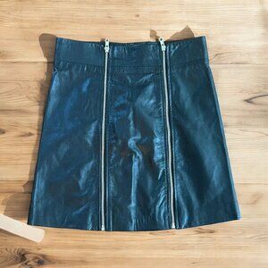 Absence of Color XS Black Leather Mini Skirt Double Zippers Perforated Goth Prep